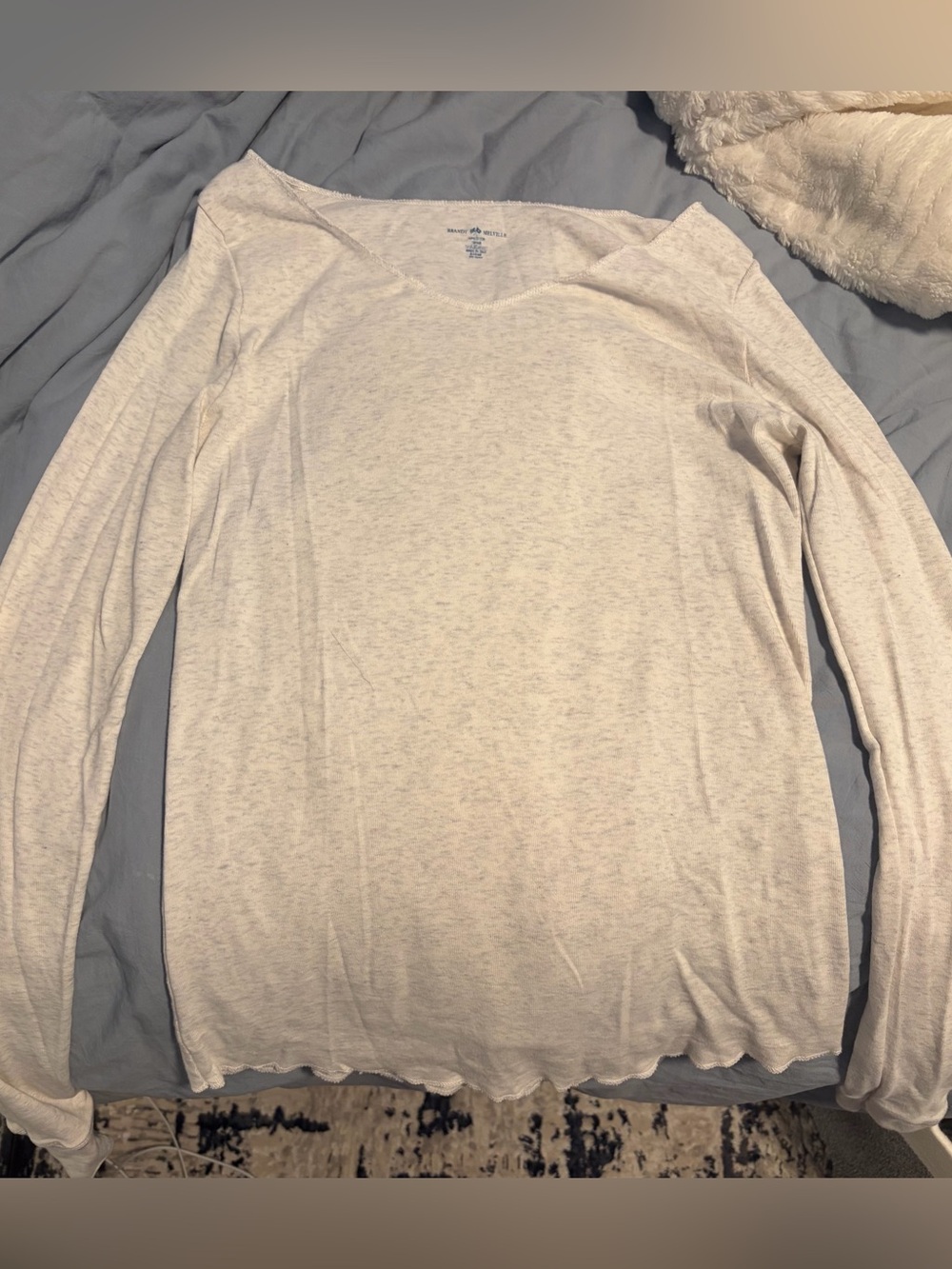 Brandy Melville Light Cream Long-Sleeve V-Neck Shirt
